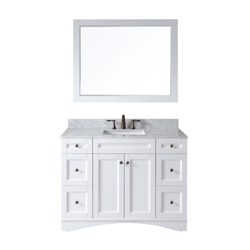 VIRTU USA ES-32048-WMSQ-WH-00 ELISE 48 INCH SINGLE BATH VANITY IN WHITE WITH MARBLE TOP AND SQUARE SINK WITH FAUCET AND MIRROR