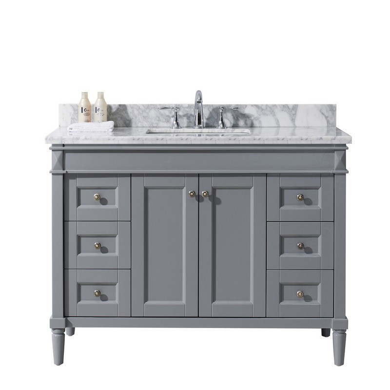 VIRTU USA ES-40048-WMSQ-GR-00-NM TIFFANY 48 INCH SINGLE BATH VANITY IN GREY WITH MARBLE TOP AND SQUARE SINK WITH FAUCET