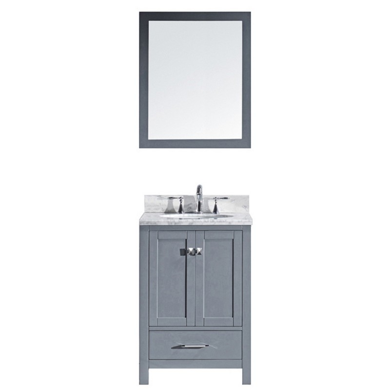 VIRTU USA GS-50024-WMRO-GR-00 CAROLINE AVENUE 24 INCH SINGLE BATH VANITY IN GREY WITH MARBLE TOP AND ROUND SINK WITH FAUCET AND MIRROR