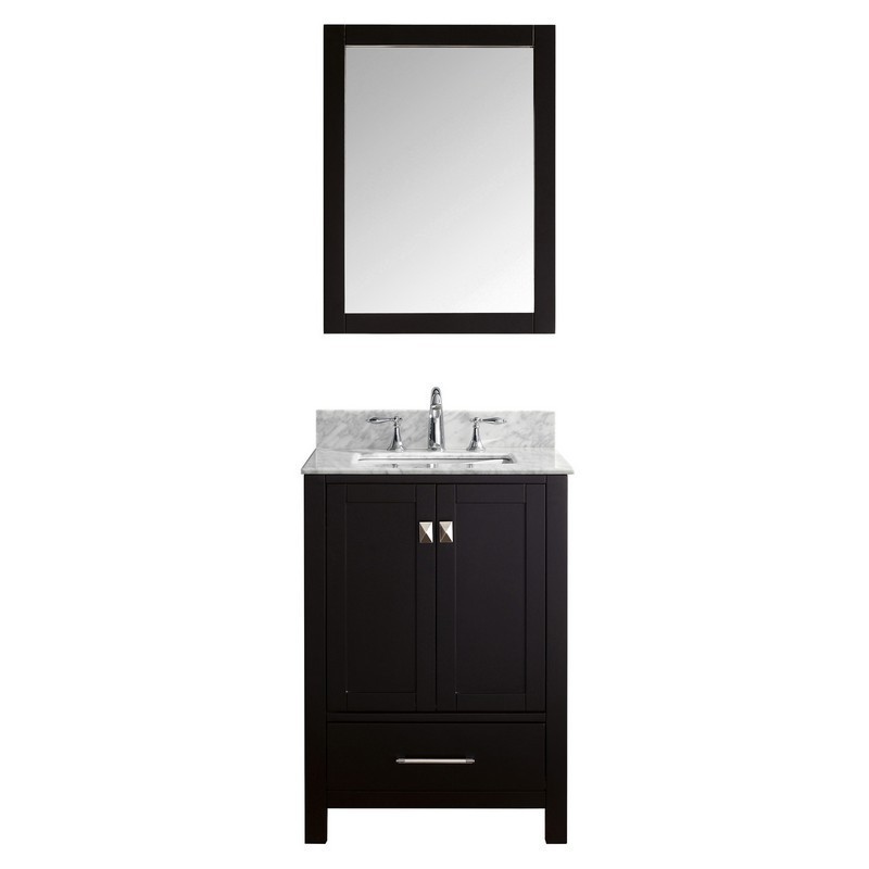 VIRTU USA GS-50024-WMSQ-ES-00 CAROLINE AVENUE 24 INCH SINGLE BATH VANITY IN ESPRESSO WITH MARBLE TOP AND SQUARE SINK WITH FAUCET AND MIRROR