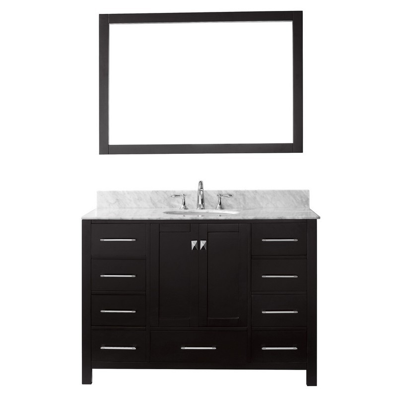 VIRTU USA GS-50048-WMRO-ES-00 CAROLINE AVENUE 48 INCH SINGLE BATH VANITY IN ESPRESSO WITH MARBLE TOP AND ROUND SINK WITH FAUCET AND MIRROR