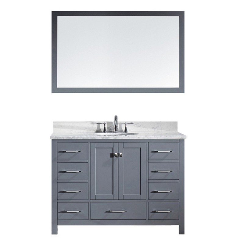 VIRTU USA GS-50048-WMRO-GR-00 CAROLINE AVENUE 48 INCH SINGLE BATH VANITY IN GREY WITH MARBLE TOP AND ROUND SINK WITH FAUCET AND MIRROR