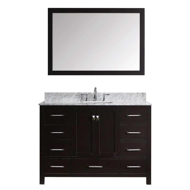 VIRTU USA GS-50048-WMSQ-ES-00 CAROLINE AVENUE 48 INCH SINGLE BATH VANITY IN ESPRESSO WITH MARBLE TOP AND SQUARE SINK WITH FAUCET AND MIRROR