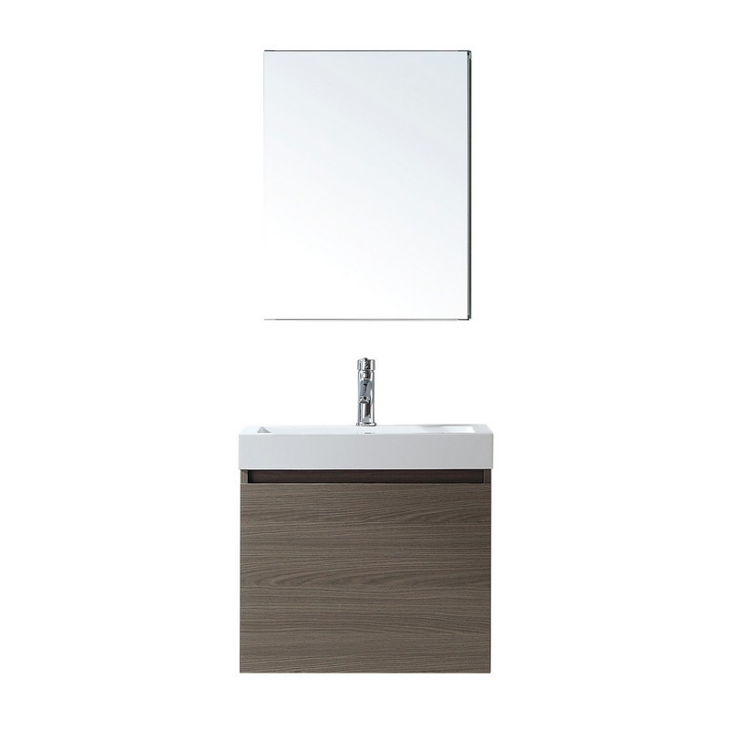 VIRTU USA JS-50324-001 ZURI 24 INCH SINGLE BATH VANITY WITH WHITE POLYMARBLE TOP AND SQUARE SINK WITH BRUSHED NICKEL FAUCET AND MIRROR