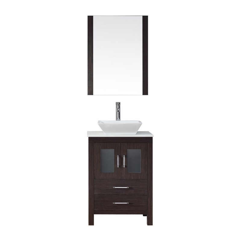 VIRTU USA KS-70024-S-001 DIOR 24 INCH SINGLE BATH VANITY WITH WHITE ENGINEERED STONE TOP AND SQUARE SINK WITH BRUSHED NICKEL FAUCET AND MIRROR