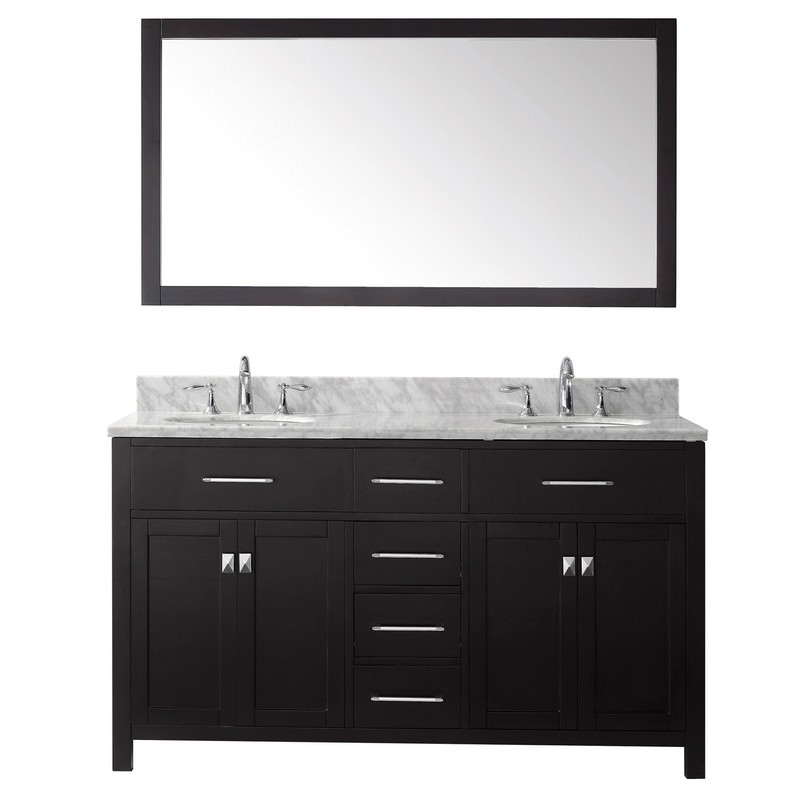 VIRTU USA MD-2060-WMRO-ES-00 CAROLINE 60 INCH DOUBLE BATH VANITY IN ESPRESSO WITH MARBLE TOP AND ROUND SINK WITH FAUCET AND MIRROR