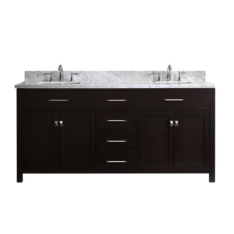 VIRTU USA MD-2072-WMSQ-ES-00-NM CAROLINE 72 INCH DOUBLE BATH VANITY IN ESPRESSO WITH MARBLE TOP AND SQUARE SINK WITH FAUCET