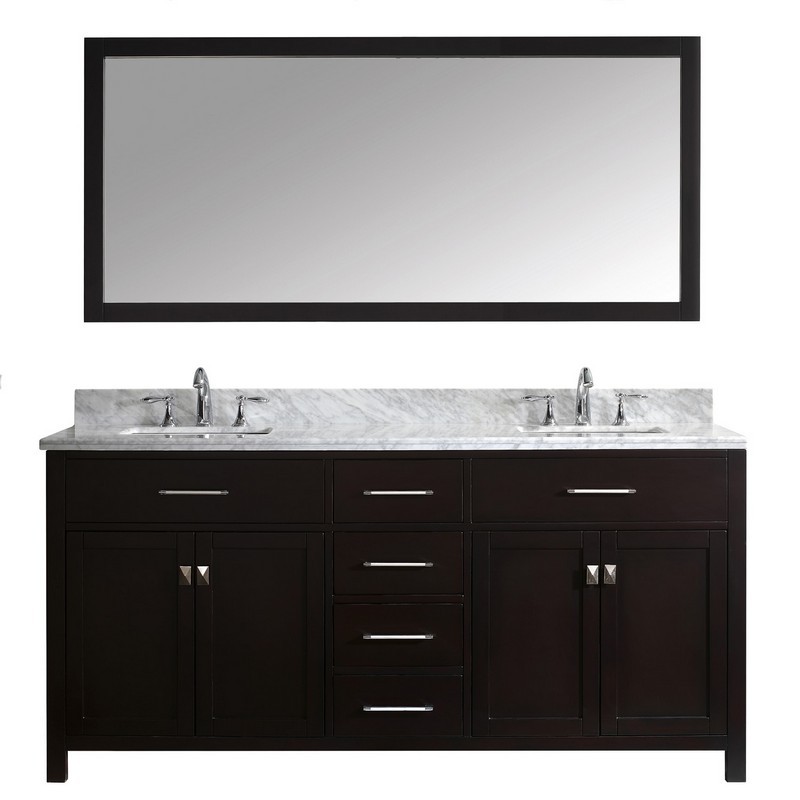VIRTU USA MD-2072-WMSQ-ES-00 CAROLINE 72 INCH DOUBLE BATH VANITY IN ESPRESSO WITH MARBLE TOP AND SQUARE SINK WITH FAUCET AND MIRROR