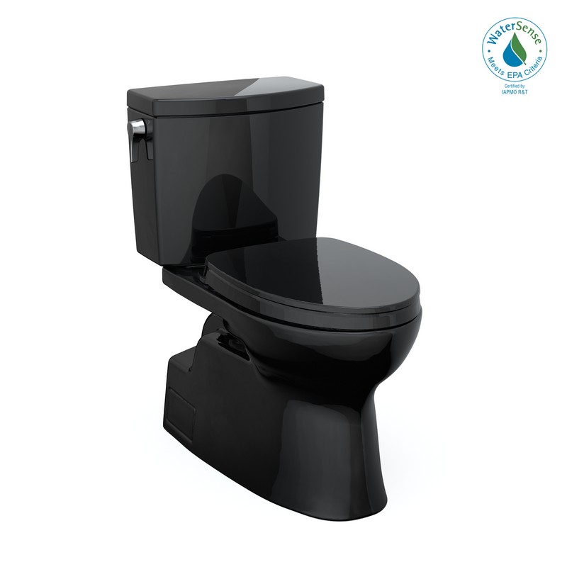 TOTO MS474124CUF#51 VESPIN II 28 1/2 INCH TWO-PIECE ELONGATED 1.0 GPF UNIVERSAL HEIGHT TOILET WITH SS124 SOFT CLOSE SEAT AND WASHLET+ READY IN EBONY