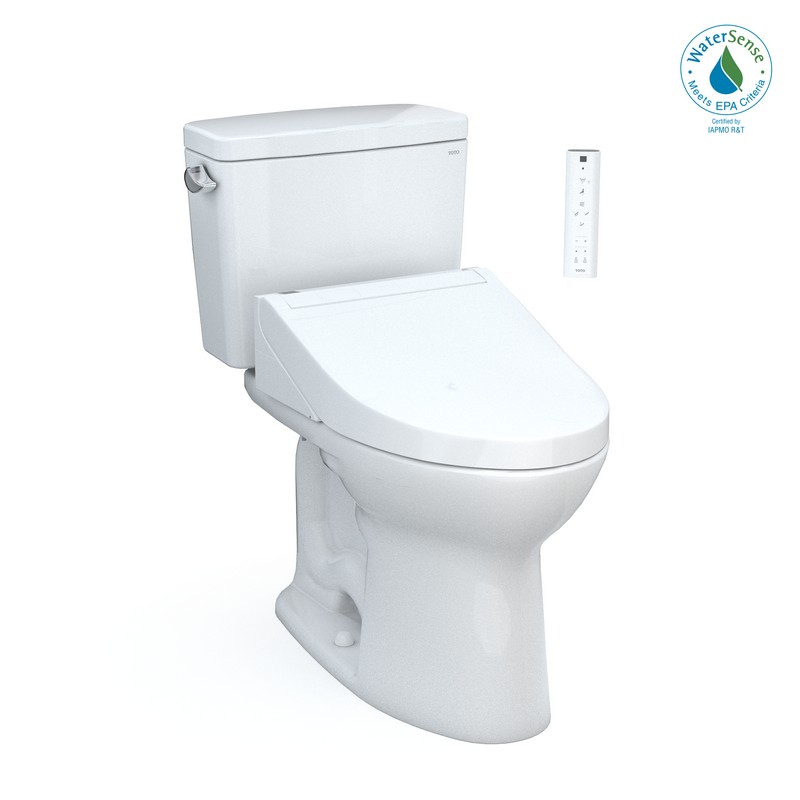 TOTO MW7763084CEFG.10#01 DRAKE 28 3/8 INCH WASHLET+ TWO-PIECE ELONGATED 1.28 GPF UNIVERSAL HEIGHT TOILET WITH C5 BIDET SEAT AND ROUGH-IN IN COTTON WHITE