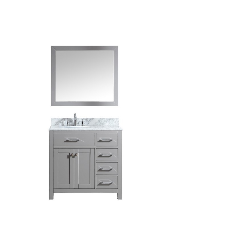 VIRTU USA MS-2136R-WMRO-CG-00 CAROLINE PARKWAY 36 INCH SINGLE BATH VANITY IN CASHMERE GREY WITH MARBLE TOP AND ROUND SINK WITH FAUCET AND MIRROR