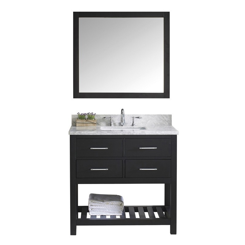 VIRTU USA MS-2236-WMSQ-ES-00 CAROLINE ESTATE 36 INCH SINGLE BATH VANITY IN ESPRESSO WITH MARBLE TOP AND SQUARE SINK WITH FAUCET AND MIRROR
