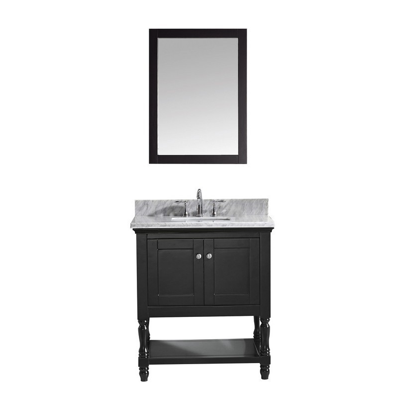 VIRTU USA MS-3132-WMSQ-ES-00 JULIANNA 32 INCH SINGLE BATH VANITY IN ESPRESSO WITH MARBLE TOP AND SQUARE SINK WITH FAUCET AND MIRROR