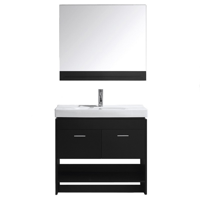 VIRTU USA MS-555-C-001 GLORIA 36 INCH SINGLE BATH VANITY WITH WHITE CERAMIC TOP AND SQUARE SINK WITH BRUSHED NICKEL FAUCET AND MIRROR