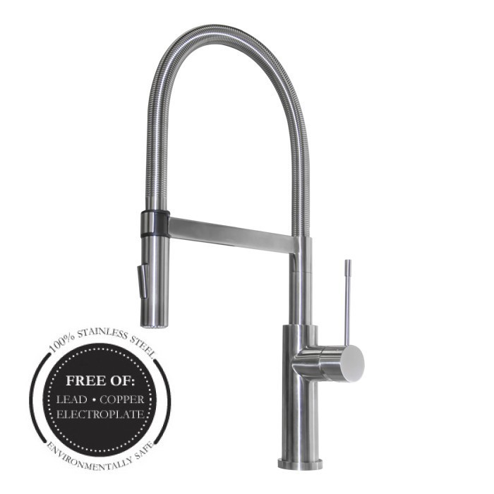 VALLEY ACRYLIC VOLGA 2015.594.110 AFFORDABLE LUXURY 21 INCH SINGLE HOLE DECK MOUNT KITCHEN FAUCET WITH LEVER HANDLE - POLISHED STAINLESS STEEL