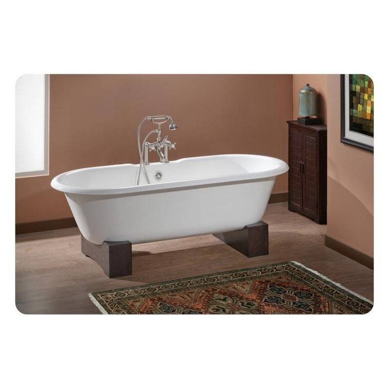 CHEVIOT 2128-BC-8- REGAL 61 INCH CAST IRON BATHTUB WITH WOODEN BASE AND 8 INCH FAUCET HOLE DRILLINGS