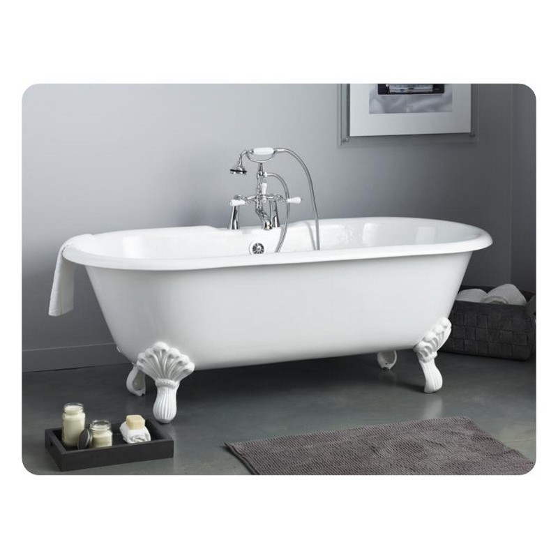 CHEVIOT 2168-BC-6 REGAL 61 INCH CAST IRON BATHTUB WITH 6 INCH FAUCET HOLE DRILLINGS AND SHAUGHNESSY FEET