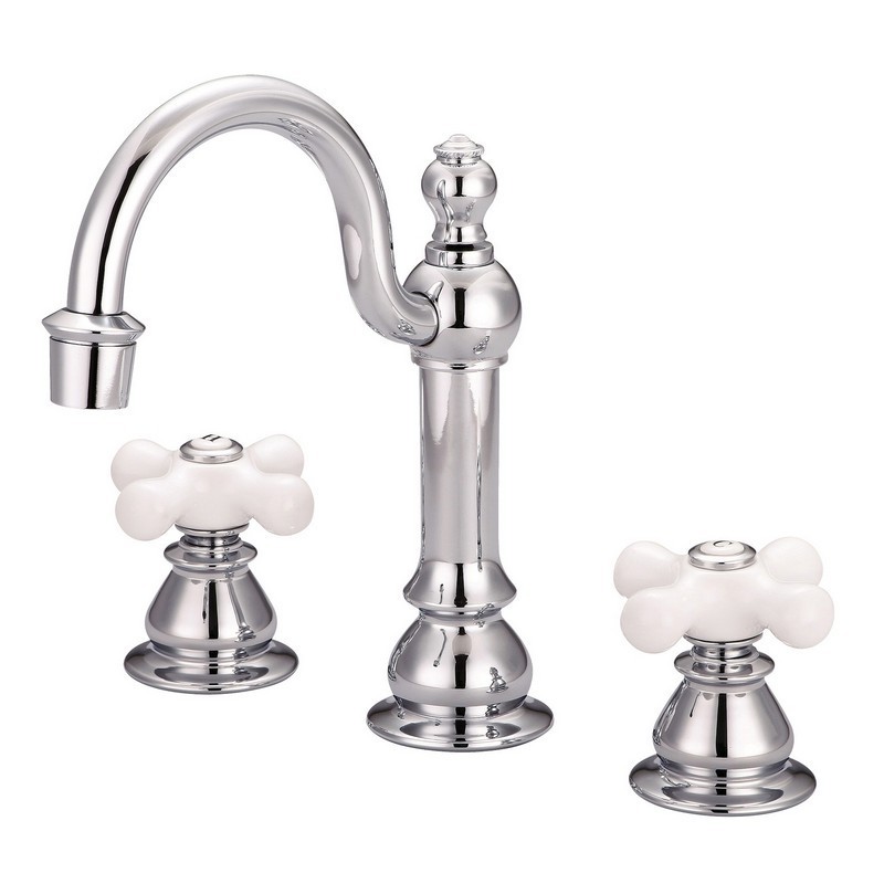 WATER-CREATION F2-0012-PX AMERICAN 20TH CENTURY CLASSIC WIDESPREAD LAVATORY FAUCETS WITH POP-UP DRAIN WITH PORCELAIN CROSS HANDLES, HOT AND COLD LABELS INCLUDED