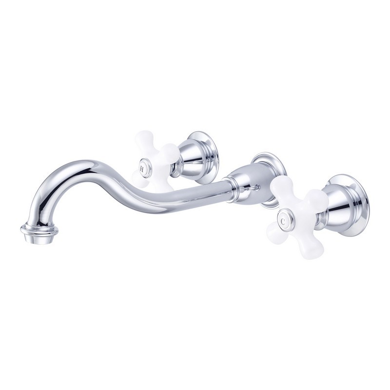 WATER-CREATION F4-0001-PX ELEGANT SPOUTWALL MOUNT VESSEL/LAVATORY FAUCETS WITH PORCELAIN CROSS HANDLES, HOT AND COLD LABELS INCLUDED