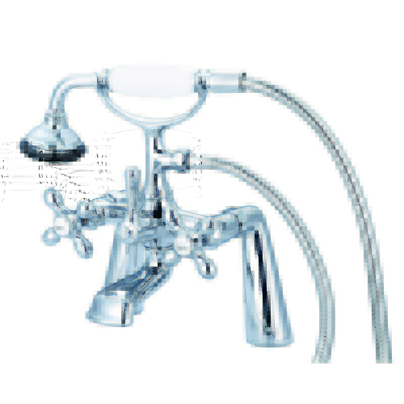 WATER-CREATION F6-0003-AX VINTAGE CLASSIC 7 INCH SPREAD DECK MOUNT TUB FAUCET WITH HANDHELD SHOWER WITH METAL LEVER HANDLES, HOT AND COLD LABELS INCLUDED