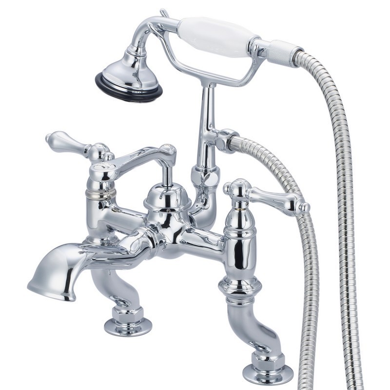 WATER-CREATION F6-0004 -AL VINTAGE CLASSIC ADJUSTABLE CENTER DECK MOUNT TUB FAUCET WITH HANDHELD SHOWER WITH METAL LEVER HANDLES WITHOUT LABELS