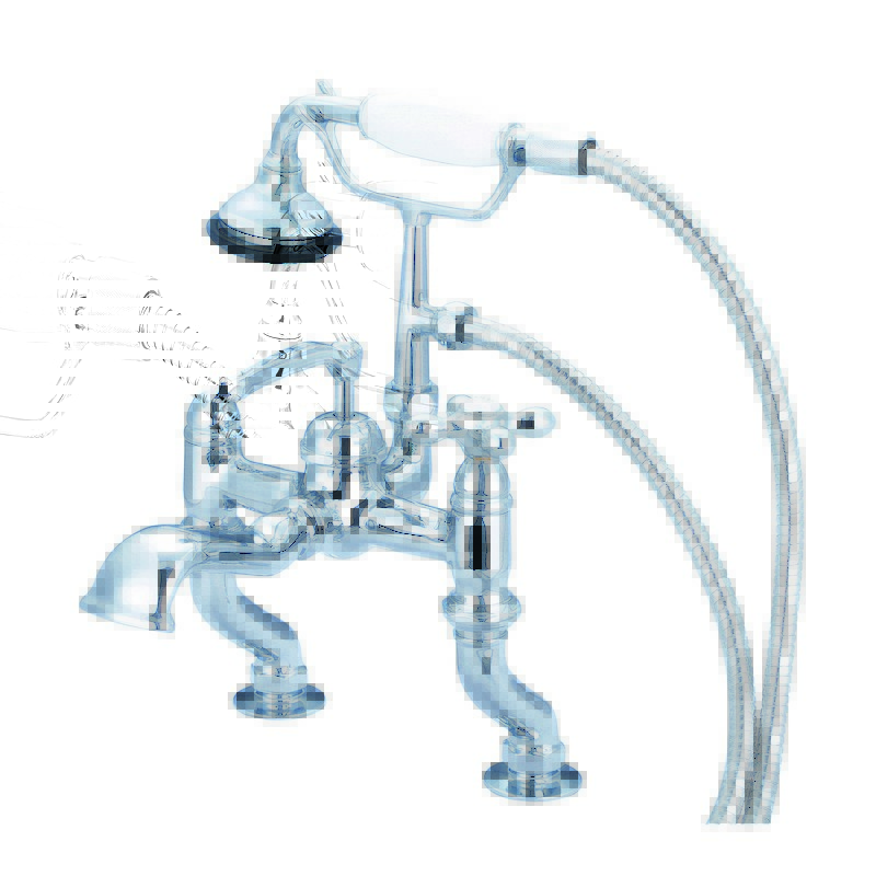 WATER-CREATION F6-0004 -AX VINTAGE CLASSIC ADJUSTABLE CENTER DECK MOUNT TUB FAUCET WITH HANDHELD SHOWER WITH METAL LEVER HANDLES, HOT AND COLD LABELS INCLUDED