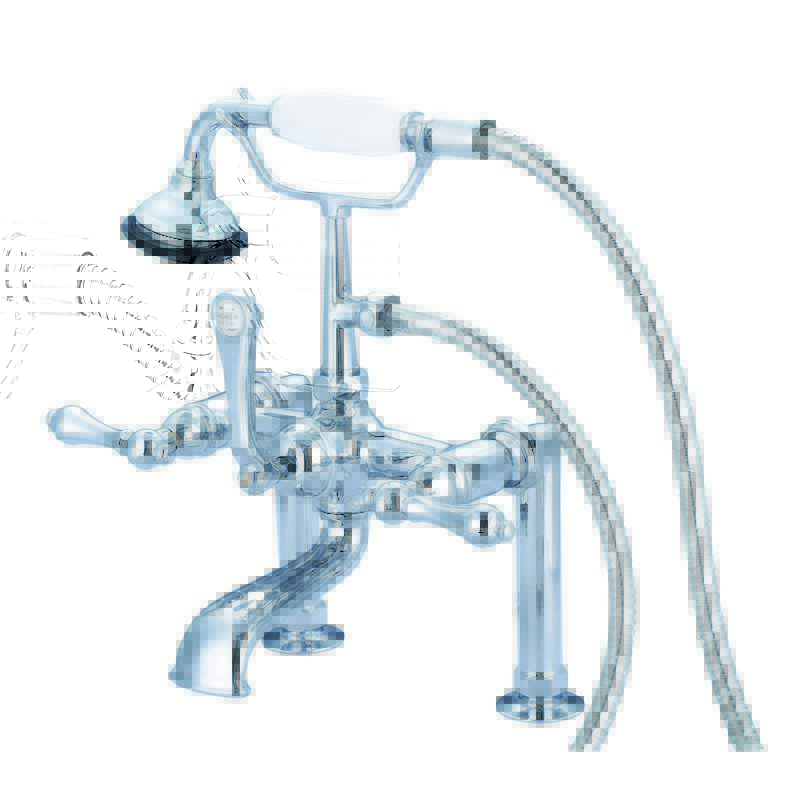 WATER-CREATION F6-0006-AL VINTAGE CLASSIC 7 INCH SPREAD DECK MOUNT TUB FAUCET WITH 6 INCH RISERS AND HANDHELD SHOWER WITH METAL LEVER HANDLES WITHOUT LABELS