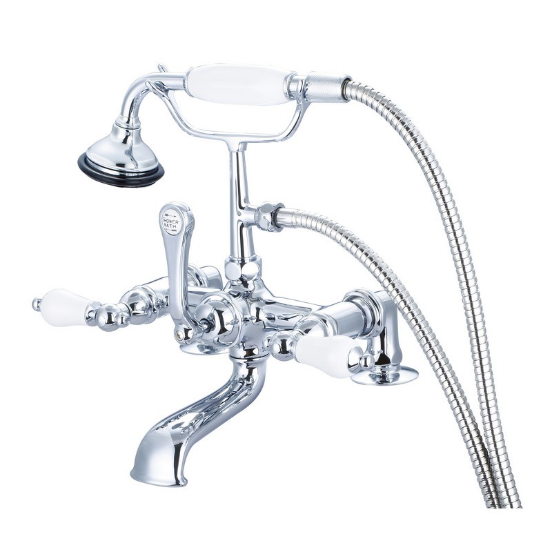WATER-CREATION F6-0007-PL VINTAGE CLASSIC 7 INCH SPREAD DECK MOUNT TUB FAUCET WITH 2 INCH RISERS AND HANDHELD SHOWER WITH PORCELAIN LEVER HANDLES WITHOUT LABELS