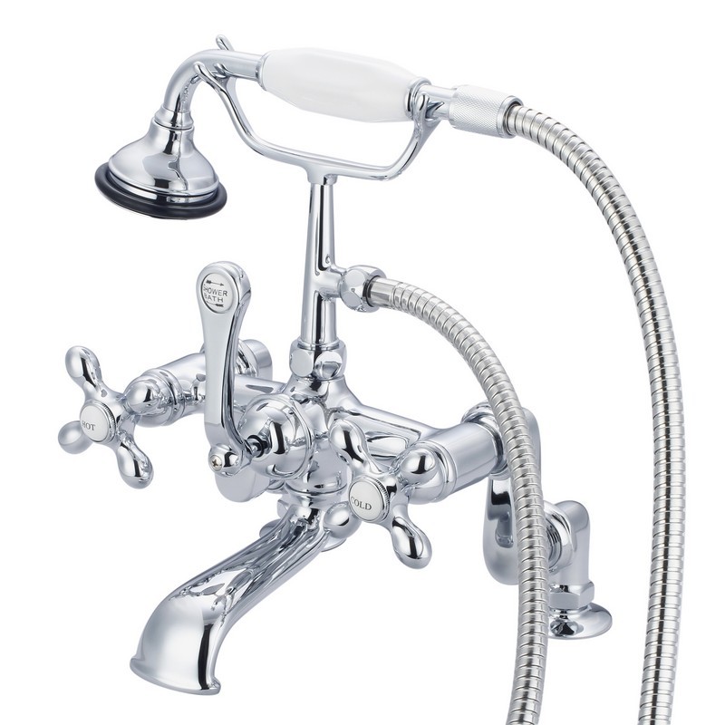 WATER-CREATION F6-0008-AX VINTAGE CLASSIC ADJUSTABLE CENTER DECK MOUNT TUB FAUCET WITH HANDHELD SHOWER WITH METAL LEVER HANDLES, HOT AND COLD LABELS INCLUDED