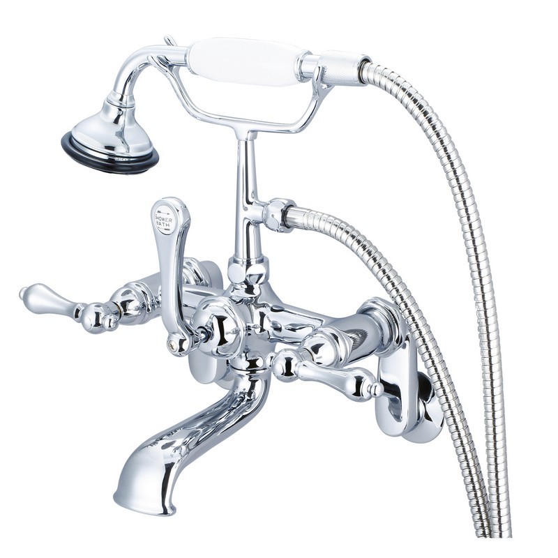 WATER-CREATION F6-0009-AL VINTAGE CLASSIC ADJUSTABLE CENTER WALL MOUNT TUB FAUCET WITH SWIVEL WALL CONNECTOR AND HANDHELD SHOWER WITH METAL LEVER HANDLES WITHOUT LABELS