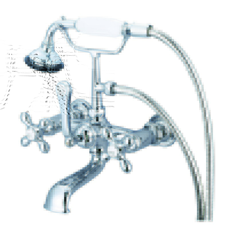 WATER-CREATION F6-0010-AX VINTAGE CLASSIC 7 INCH SPREAD WALL MOUNT TUB FAUCET WITH STRAIGHT WALL CONNECTOR AND HANDHELD SHOWER WITH METAL LEVER HANDLES, HOT AND COLD LABELS INCLUDED