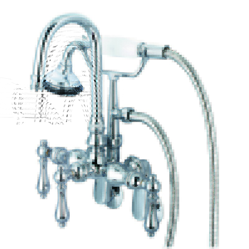 WATER-CREATION F6-0011-AL VINTAGE CLASSIC ADJUSTABLE SPREAD WALL MOUNT TUB FAUCET WITH GOOSENECK SPOUT, SWIVEL WALL CONNECTOR AND HANDHELD SHOWER WITH METAL LEVER HANDLES WITHOUT LABELS