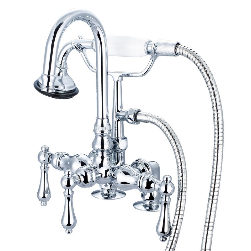 WATER-CREATION F6-0013-AL VINTAGE CLASSIC 3.375 INCH CENTER DECK MOUNT TUB FAUCET WITH GOOSENECK SPOUT, 2 INCH RISERS AND HANDHELD SHOWER WITH METAL LEVER HANDLES WITHOUT LABELS