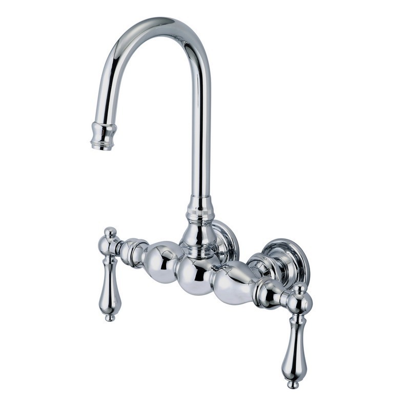 WATER-CREATION F6-0014-AL VINTAGE CLASSIC 3.375 INCH CENTER WALL MOUNT TUB FAUCET WITH GOOSENECK SPOUT AND STRAIGHT WALL CONNECTOR WITH METAL LEVER HANDLES WITHOUT LABELS