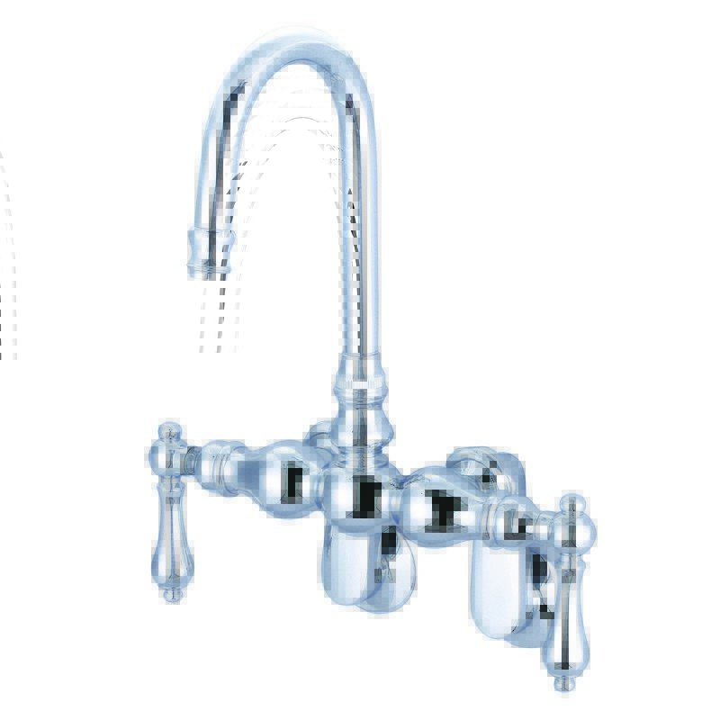 WATER-CREATION F6-0015-AL VINTAGE CLASSIC ADJUSTABLE SPREAD WALL MOUNT TUB FAUCET WITH GOOSENECK SPOUT AND SWIVEL WALL CONNECTOR WITH METAL LEVER HANDLES WITHOUT LABELS