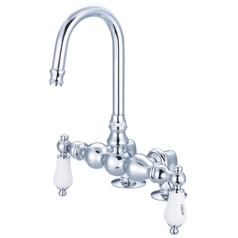 WATER-CREATION F6-0016-CL VINTAGE CLASSIC 3.375 INCH CENTER DECK MOUNT TUB FAUCET WITH GOOSENECK SPOUT AND 2 INCH RISERS WITH PORCELAIN LEVER HANDLES, HOT AND COLD LABELS INCLUDED
