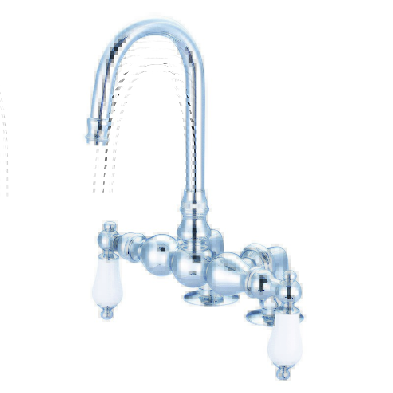 WATER-CREATION F6-0016-PL VINTAGE CLASSIC 3.375 INCH CENTER DECK MOUNT TUB FAUCET WITH GOOSENECK SPOUT AND 2 INCH RISERS WITH PORCELAIN LEVER HANDLES WITHOUT LABELS