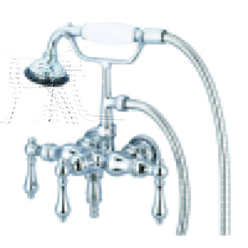 WATER-CREATION F6-0017-AL VINTAGE CLASSIC 3.375 INCH CENTER WALL MOUNT TUB FAUCET WITH DOWN SPOUT, STRAIGHT WALL CONNECTOR AND HANDHELD SHOWER WITH METAL LEVER HANDLES WITHOUT LABELS