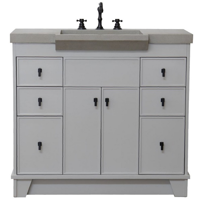 BELLATERRA HOME 3817-GY 39 INCH CERAMIC SINGLE SINK FREESTANDING BATHROOM VANITY WITH CONCRETE TOP
