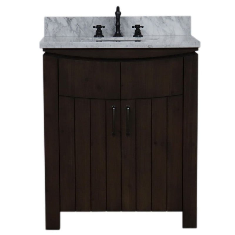 BELLATERRA HOME 6001-30-RW-JW 30 INCH SINGLE SINK FREESTANDING BATHROOM VANITY WITH WHITE MARBLE TOP IN RUSTIC WOOD