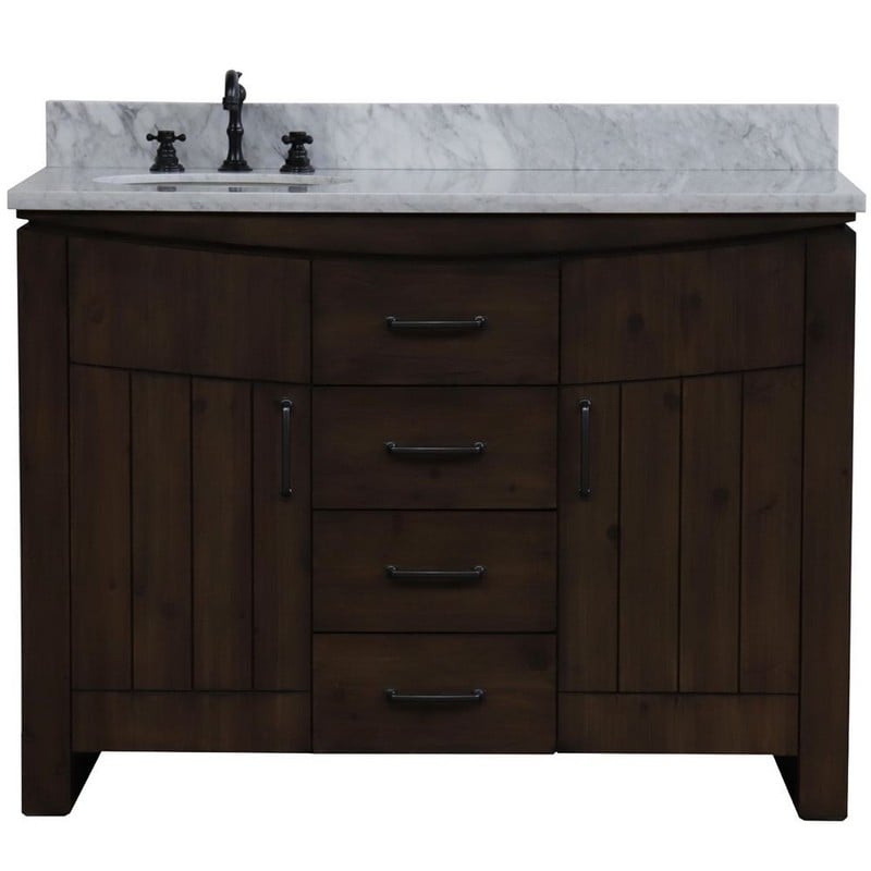 BELLATERRA HOME 6001L-48-RW-JW 48 INCH SINGLE SINK FREESTANDING BATHROOM VANITY WITH WHITE MARBLE TOP IN RUSTIC WOOD