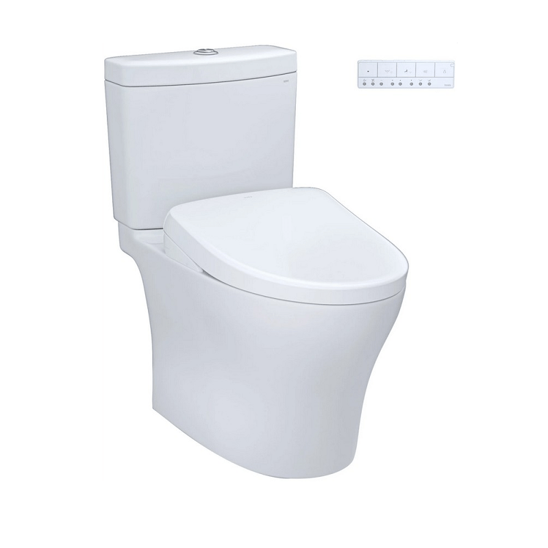 TOTO MW4464726CEMG#01 AQUIA IV 27 5/8 INCH 1.28 AND 0.9 GPF TWO-PIECE ELONGATED DUAL FLUSH SKIRTED DESIGN TOILET IN COTTON WHITE