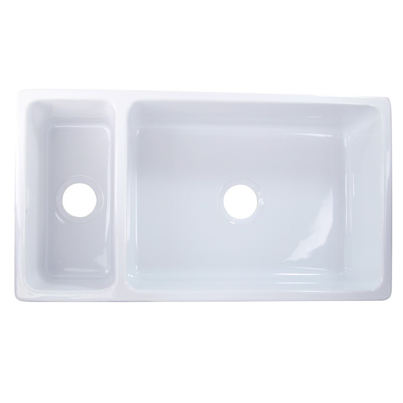 NANTUCKET SINKS ISFCGW35X19DBSO ISLAND 35 1/2 INCH DOUBLE BOWL FIRECLAY UNDERMOUNT AND APRON KITCHEN SINK - WHITE