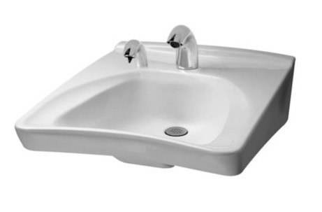 TOTO LT308.4A COMMERCIAL 20-1/2 X 27 INCH WALL-MOUNT WHEELCHAIR USER'S LAVATORY ONLY WITH 4 INCH FAUCET CENTERS RIGHT SIDE SOAP HOLE