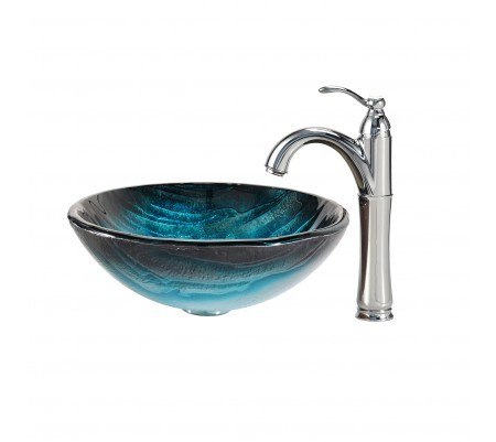 KRAUS C-GV-399-19MM-1005 LADON GLASS VESSEL SINK AND RIVIERA FAUCET
