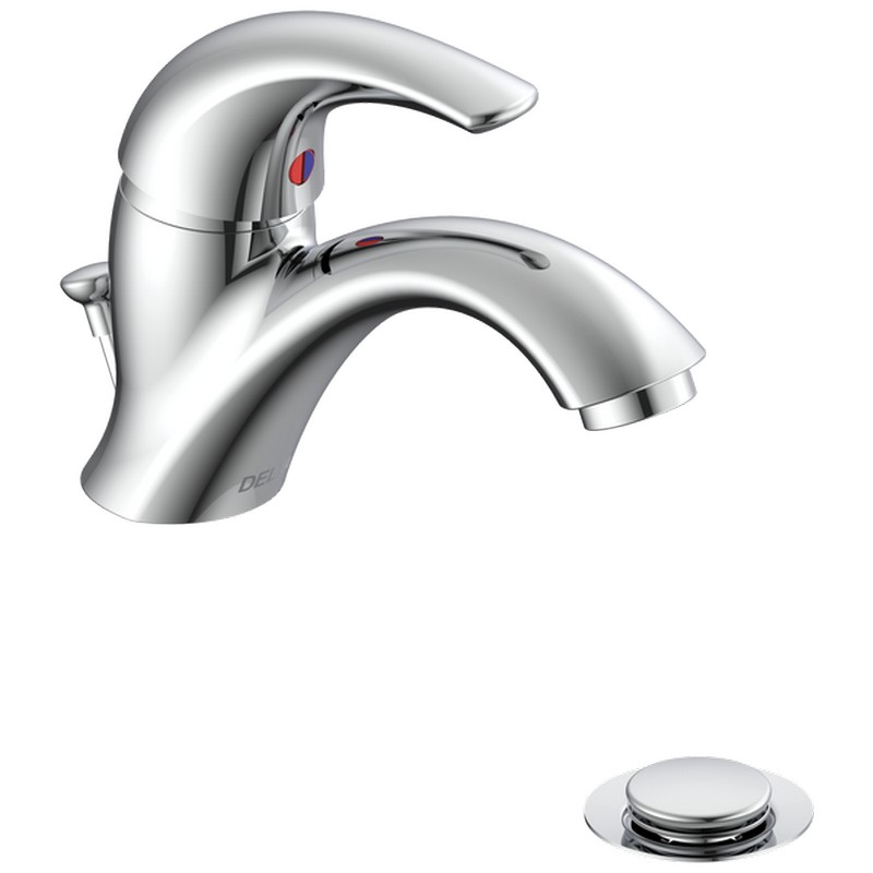 DELTA 22C831 COMMERCIAL 6 1/2 INCH SINGLE HOLE MOUNT SINGLE HANDLE 1.5 GPM BATHROOM FAUCET WITH VANDAL RESISTANT AERATOR AND POP-UP ASSEMBLY - CHROME