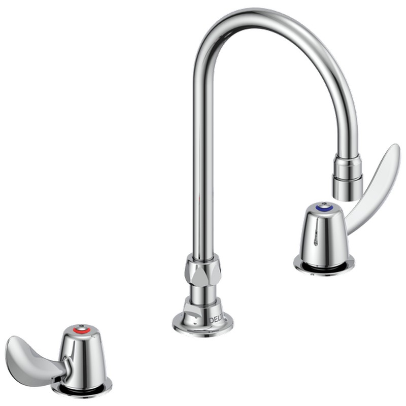 DELTA 23C622-R4 COMMERCIAL 10 INCH THREE HOLES AND 1.5 GPM WIDESPREAD BATHROOM FAUCET WITH TWO HOODED BLADE HANDLES - CHROME