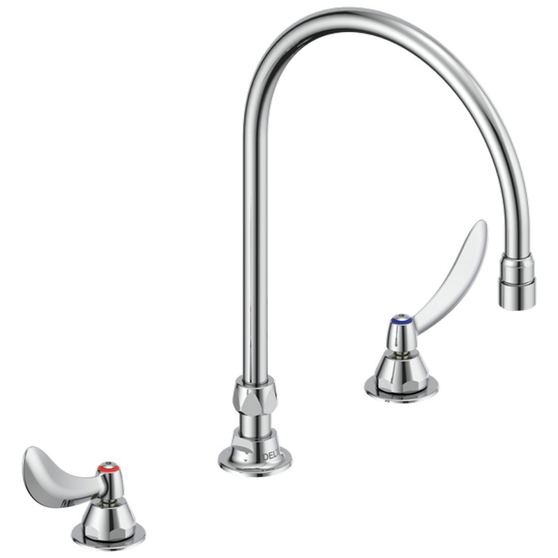 DELTA 23C624-R7 COMMERCIAL 12 3/4 INCH THREE HOLES AND 1.5 GPM WIDESPREAD BATHROOM FAUCET WITH TWO BLADE HANDLES GOOSENECK SPOUT - CHROME