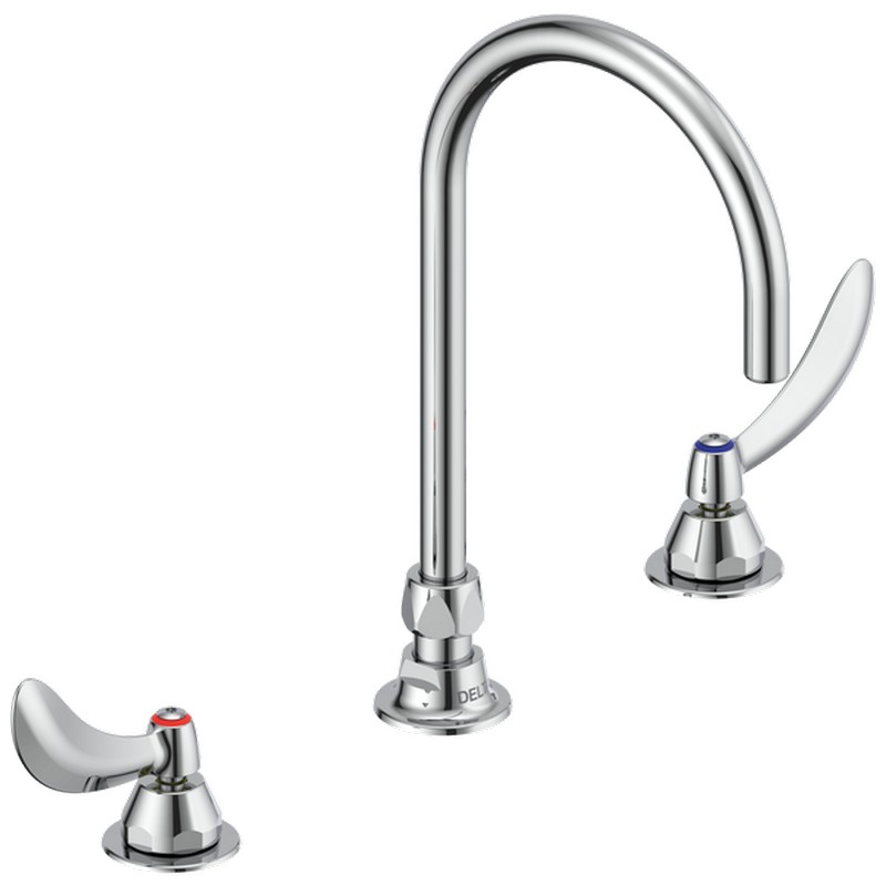 DELTA 23C674-R4 COMMERCIAL 11 7/8 INCH THREE HOLES WIDESPREAD 1 GPM TWO BLADE HANDLES CERAMIC DISC BATHROOM FAUCET - CHROME