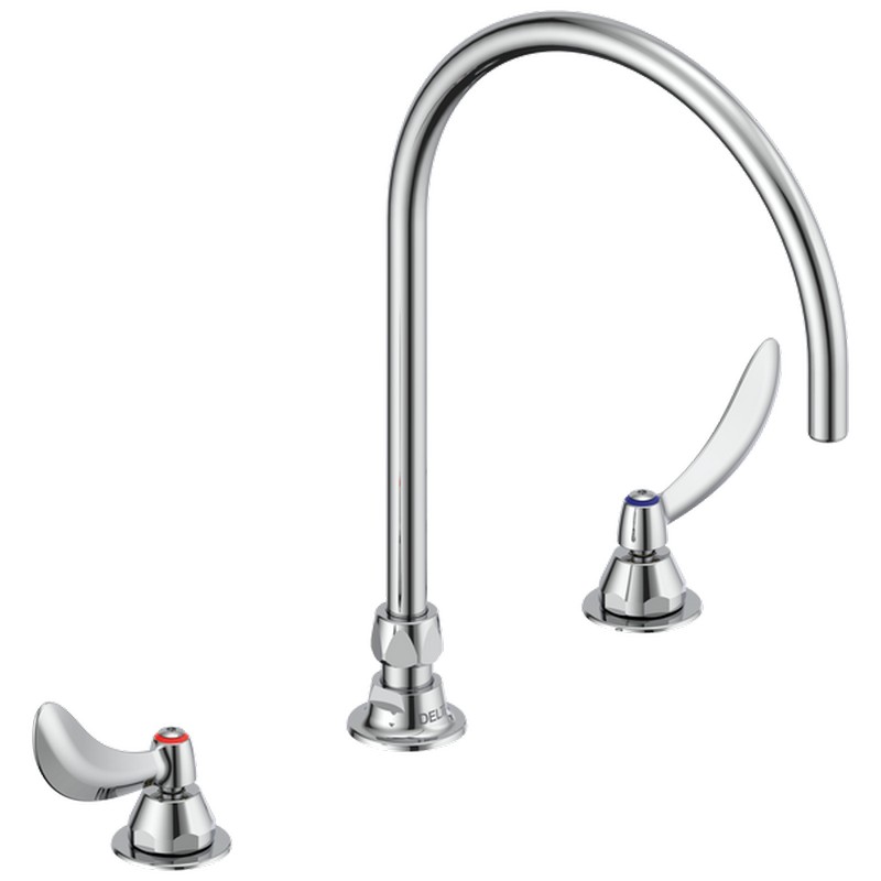 DELTA 23C674-R7 COMMERCIAL 14 1/8 INCH THREE HOLES WIDESPREAD 1 GPM TWO BLADE HANDLES CERAMIC DISC BATHROOM FAUCET - CHROME